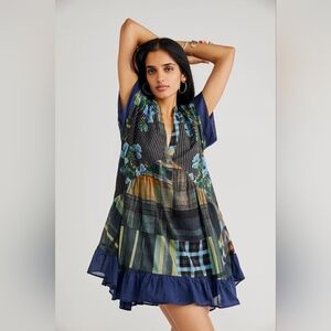 FREE PEOPLE Printed Agnes Mini Dress Size S 100% Cotton Patchwork Boho Style